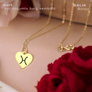 14 Ayar Altın Plakalı Doğum Ayına Özel Sevgililer Günü İçin Kalp Motifli Hediyelik Kolye-352