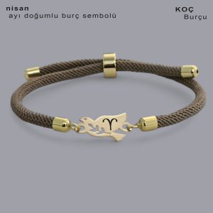 14 Ayar Altın Plakalı Doğum Ayına Özel Kahverengi İpek Örgülü Kuş Motifli Hediye Bileklik-334