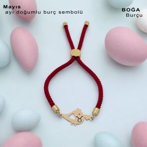 14 Ayar Altın Plakalı Doğum Ayına Özel Sevimli Minik Kuş Figürlü Kırmızı İpek Örgülü Hediye Bileklik-363