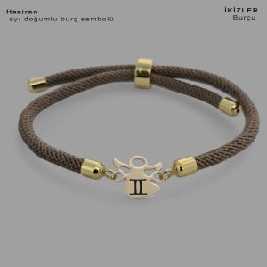 14 Ayar Altın Plakalı Doğum Ayına Özel Kahverengi Örgü İpli Mevlana Figürlü Hediye Bileklik-335