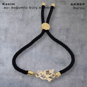 14 Ayar Altın Plakalı Doğum Ayına Özel Kuş Motifli Siyah İpek Örgülü Hediye Bileklik-360