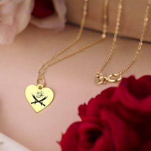 14 Ayar Altın Plakalı Sembole Özel Sevgililer Günü İçin Kalp Motifli Hediyelik Kolye-352