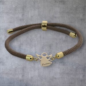 14 Ayar Altın Plakalı İsme Özel Kahverengi Örgü İpli Mevlana Figürlü Hediye Bileklik-335