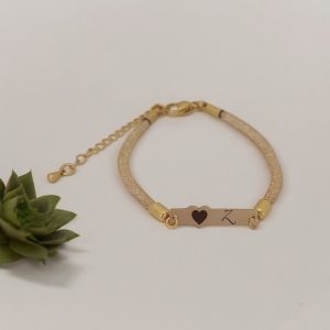14 Ayar Altın Plakalı Harfe Özel Kalp Figürlü Hasır Kordonlu Hediye Bileklik-414