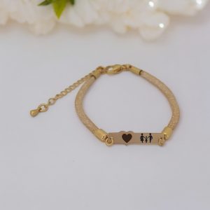 14 Ayar Altın Plakalı Sembole Özel Hasır Kordonlu Kalp Figürlü Hediye Bileklik-414