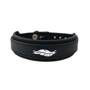 925 Ayar Gümüş Plakalı Erkeklere Özel Yaprak Motifli Hakiki Siyah Derili Hediye Bileklik-448