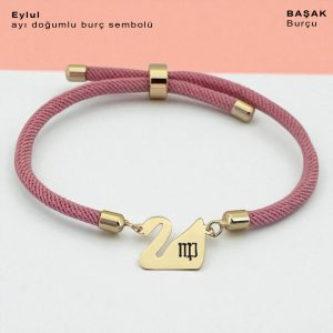 14 Ayar Altın Plakalı Doğum Ayına Özel Kuğu Kuşu Motifli Pembe Örgü İpli Hediye Bileklik-609