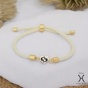 14 Ayar Altın Plakalı Burca Özel Kalp Figürlü Beyaz İpek Örgülü Hediye Bileklik-478