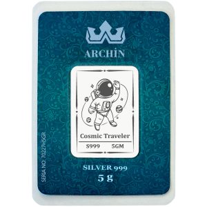 Saf Gümüş ile Üretilmiş Doğum Günü Hediyesine Özel Astronot Temalı 5 Gram 999 Ayar Gümüş Külçe-707