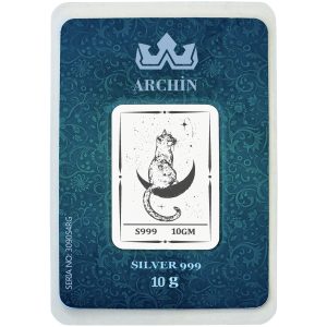 999 Ayar Gümüşten Üretilmiş Yıl Dönümü Hediyesine Özel Kedi ve Ay Temalı 10 Gram Saf Gümüş Külçe-720