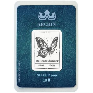 Saf Gümüş ile Üretilmiş Kelebek Temalı Doğum Günü Hediyesine Özel 10 Gram 999 Ayar Gümüş Külçe-754