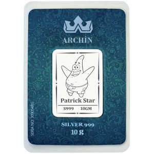 Saf Gümüş ile Üretilmiş Patrick Temalı Doğum Günü Hediyesine Özel 10 Gram 999 Ayar Gümüş Külçe-755