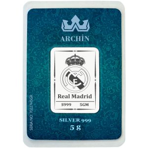 Saf Gümüş ile Üretilmiş Doğum Günü Hediyesine Özel Real Madrid Temalı 5 Gram 999 Ayar Gümüş Külçe-757