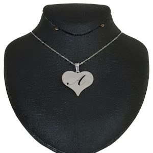 925 Ayar Gümüş Plakalı Harfe Özel Kalp Figürlü Gümüş Renkli Zincirli Hediyelik Kolye-456