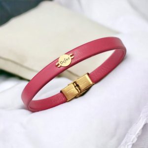 14 Ayar Altın Plakalı İsme Özel Yuvarlak Motifli Doğal Pembe Derili Hediye Bileklik-551