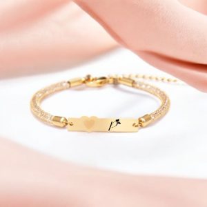 14 Ayar Altın Plakalı Harfe Özel Kalp Figürlü Hasır Kordonlu Hediye Bileklik-457