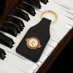 14 Ayar Altın Plakalı Harfe Özel Yuvarlak Figürlü Doğal Siyah Derili Hediyelik Anahtarlık-486