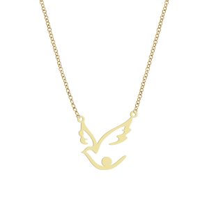 14 Ayar Altın Plakalı Kuş Kanadı ve İnci Figürlü Özel Günler İçin Hediyelik Altın Kolye-867